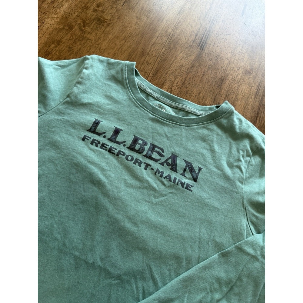 L.L. Bean Long Sleeve Graphic Tee Shirt Green Freeport Maine Men's Size M Tall